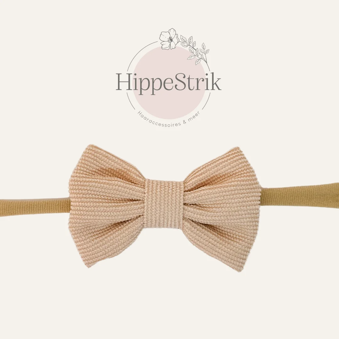 Baby haarbandje rib strik  - beige