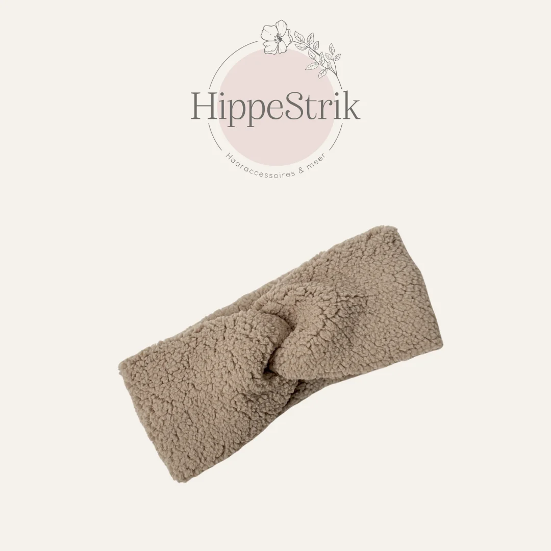 Teddy haarband donker beige - mini