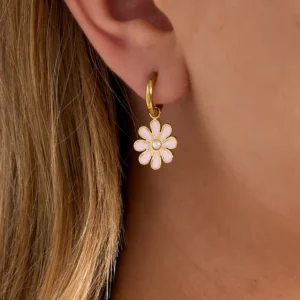 Oorbellen goud - daisy zacht roze