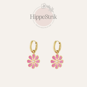 Oorbellen goud - daisy fuchsia